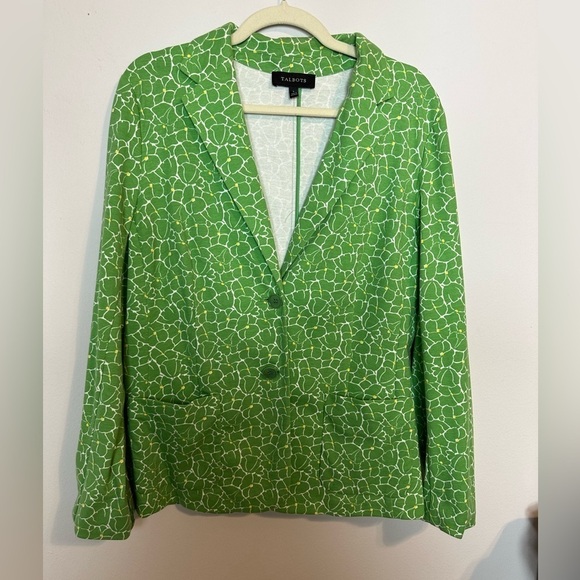 Talbots Medium Knit Blazer Green Pastel Floral Jacket with Jacket Pockets 14 - Picture 16 of 16